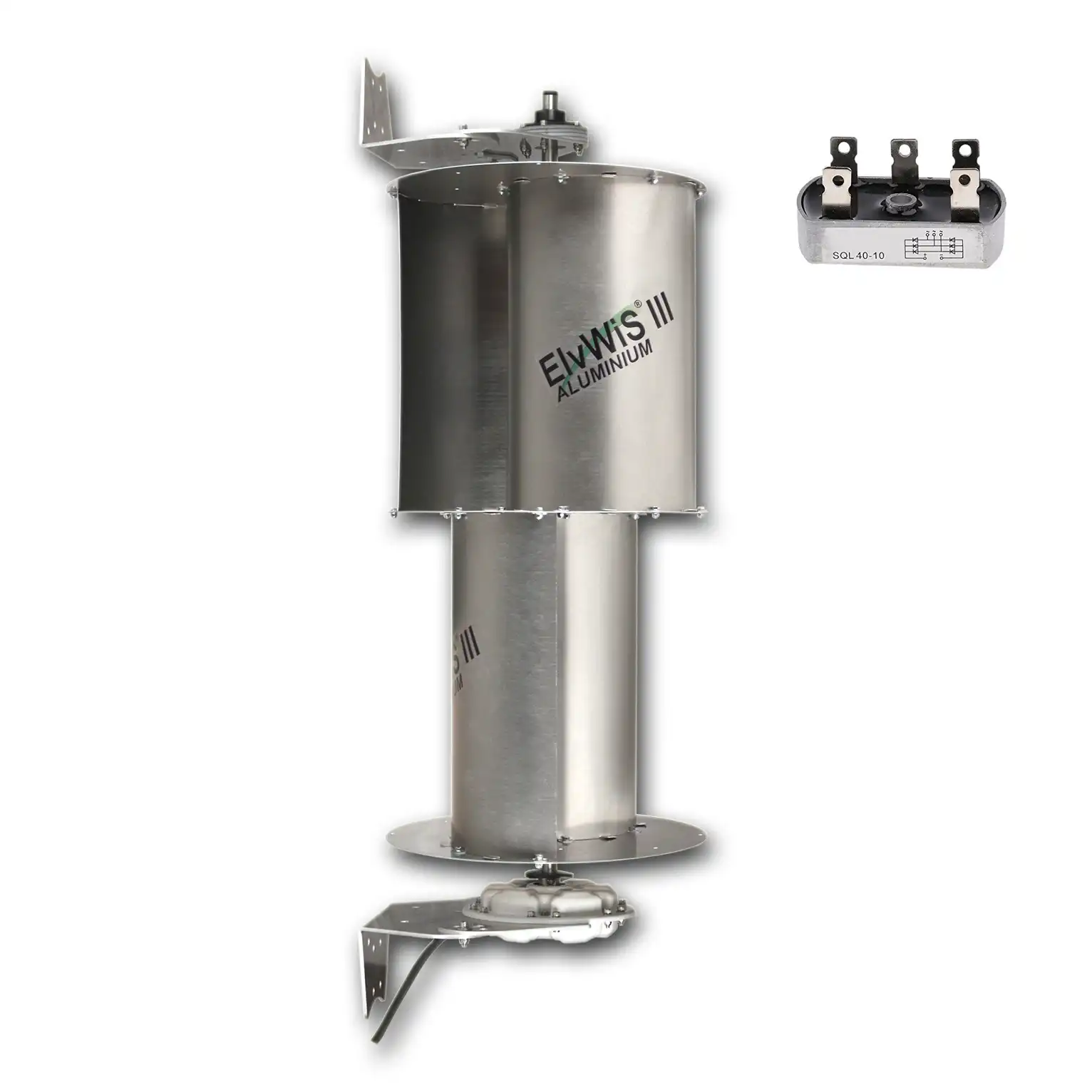 ElvWiS III ALUMINIUM-Hybrid Windturbine mit Generator, Halterung und Gleichrichter ElvWiS III ALUMINIUM-Hybrid Windturbine mit Generator, Halterung und Gleichrichter