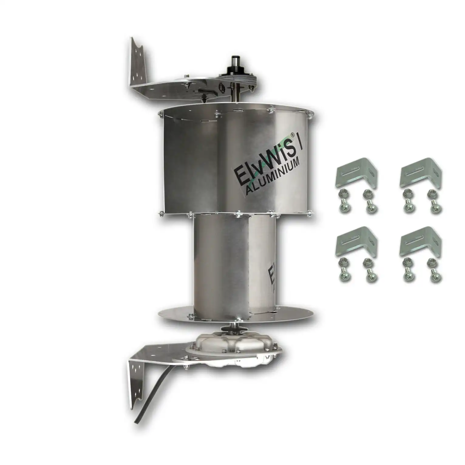 ElvWiS I ALUMINIUM-Hybrid Windturbine mit Generator, Halterung und Verstärkungswinkeln