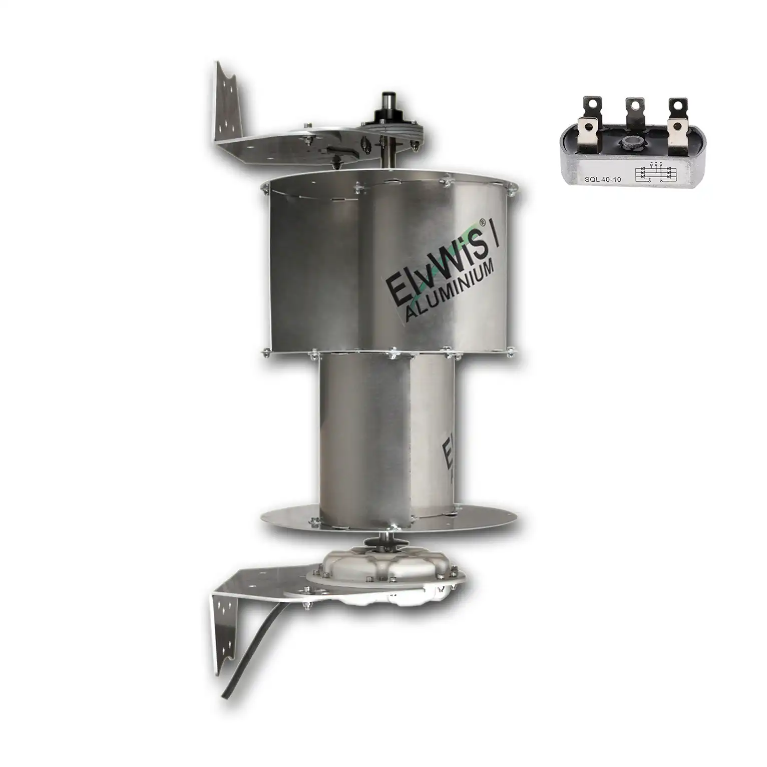 ElvWiS I ALUMINIUM-Hybrid Windturbine mit Generator, Halterung und Gleichrichter