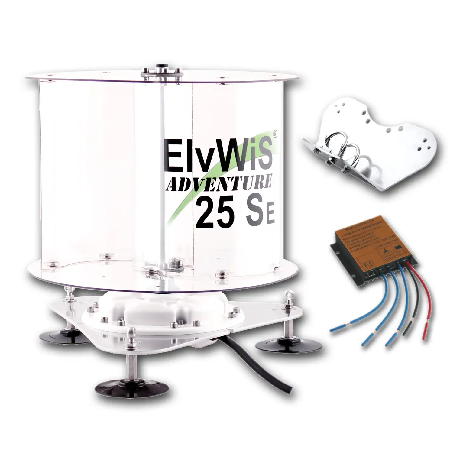 ElvWiS 25SE Economy ADVENTURE Windturbine mit Generator, Halterung und Laderegler, zerlegbar