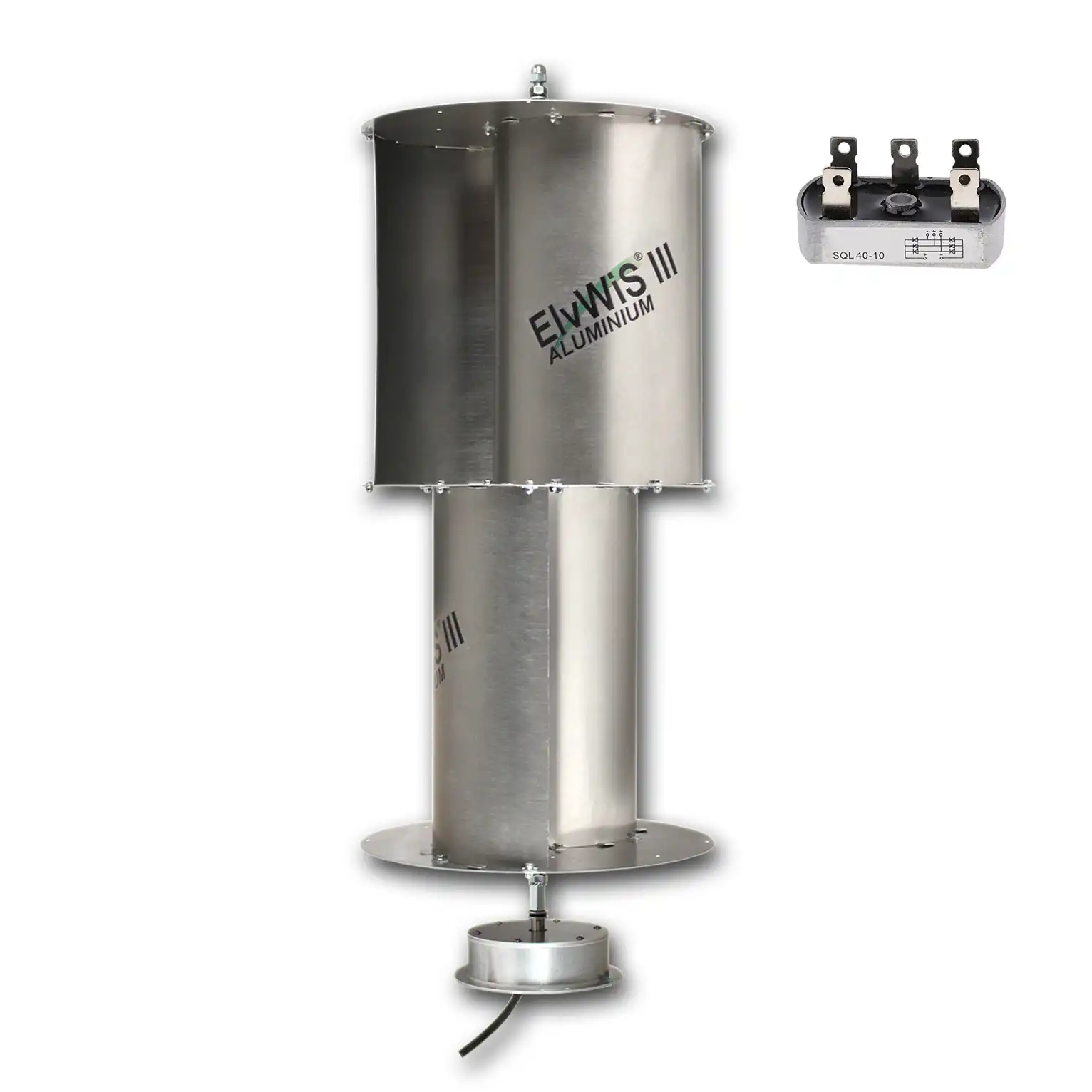 ElvWiS III ALUMINIUM Windturbine mit Generator und Gleichrichter