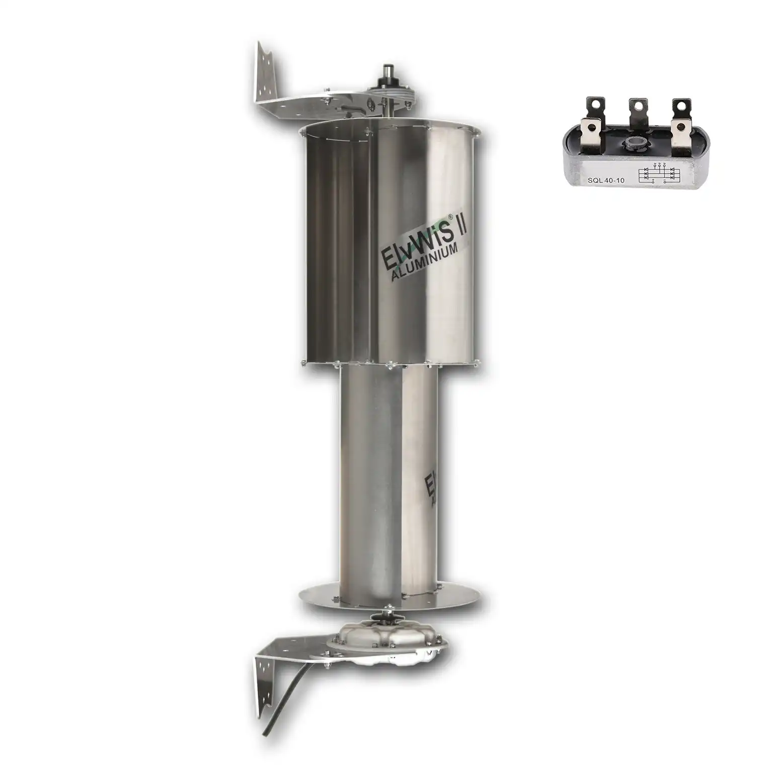ElvWiS II ALUMINIUM-Hybrid Windturbine mit Generator, Halterung und Gleichrichter