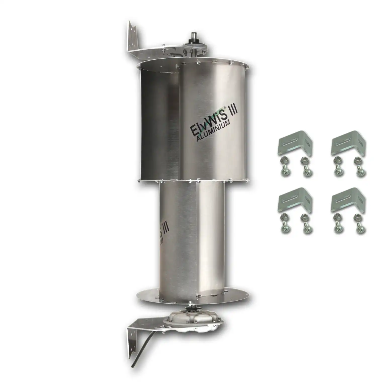ElvWiS III ALUMINIUM-Hybrid Windturbine mit Generator, Halterung und Verstärkungswinkeln ElvWiS III ALUMINIUM-Hybrid Windturbine mit Generator, Halterung und Verstärkungswinkeln