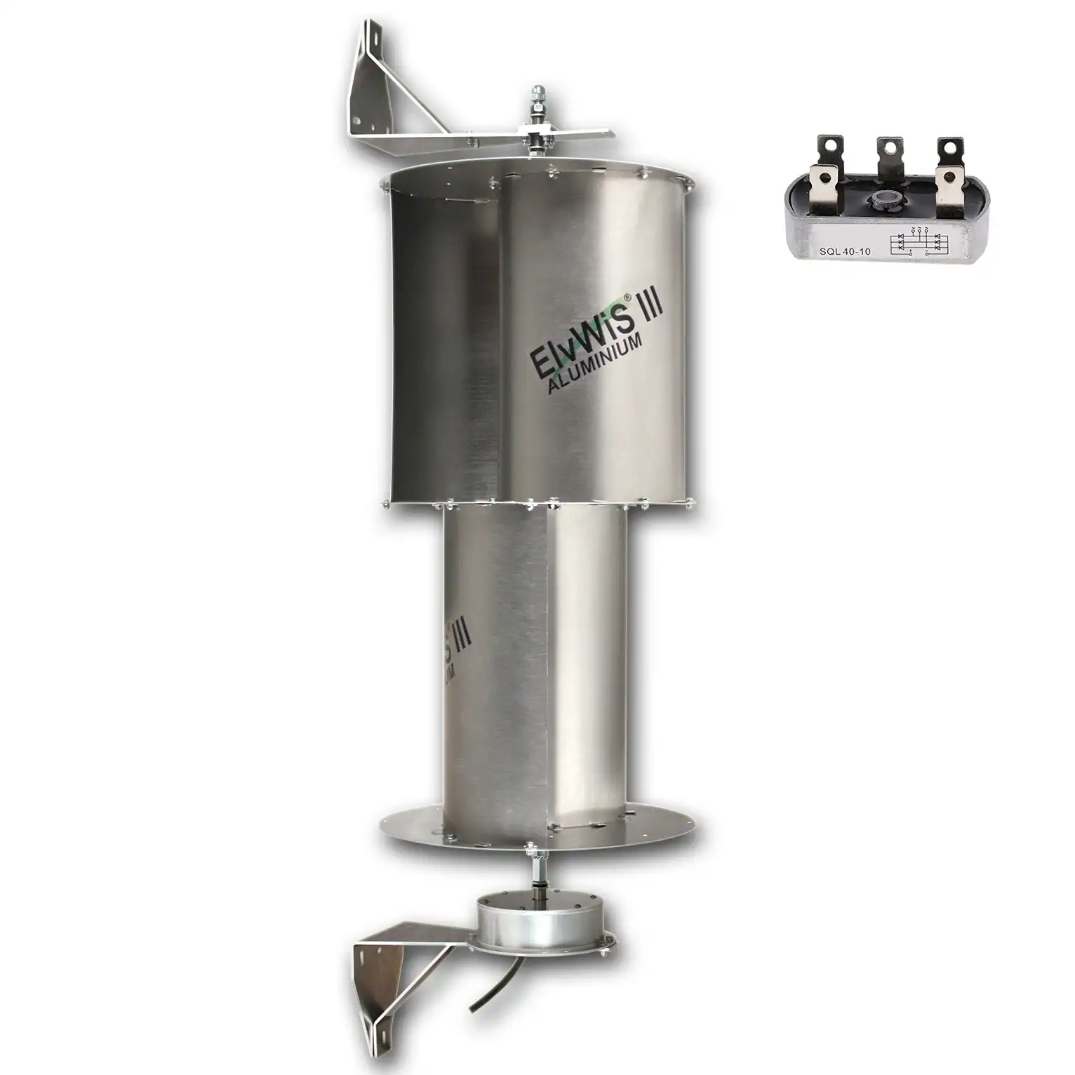 ElvWiS III ALUMINIUM Windturbine mit Generator, Halterung und Gleichrichter