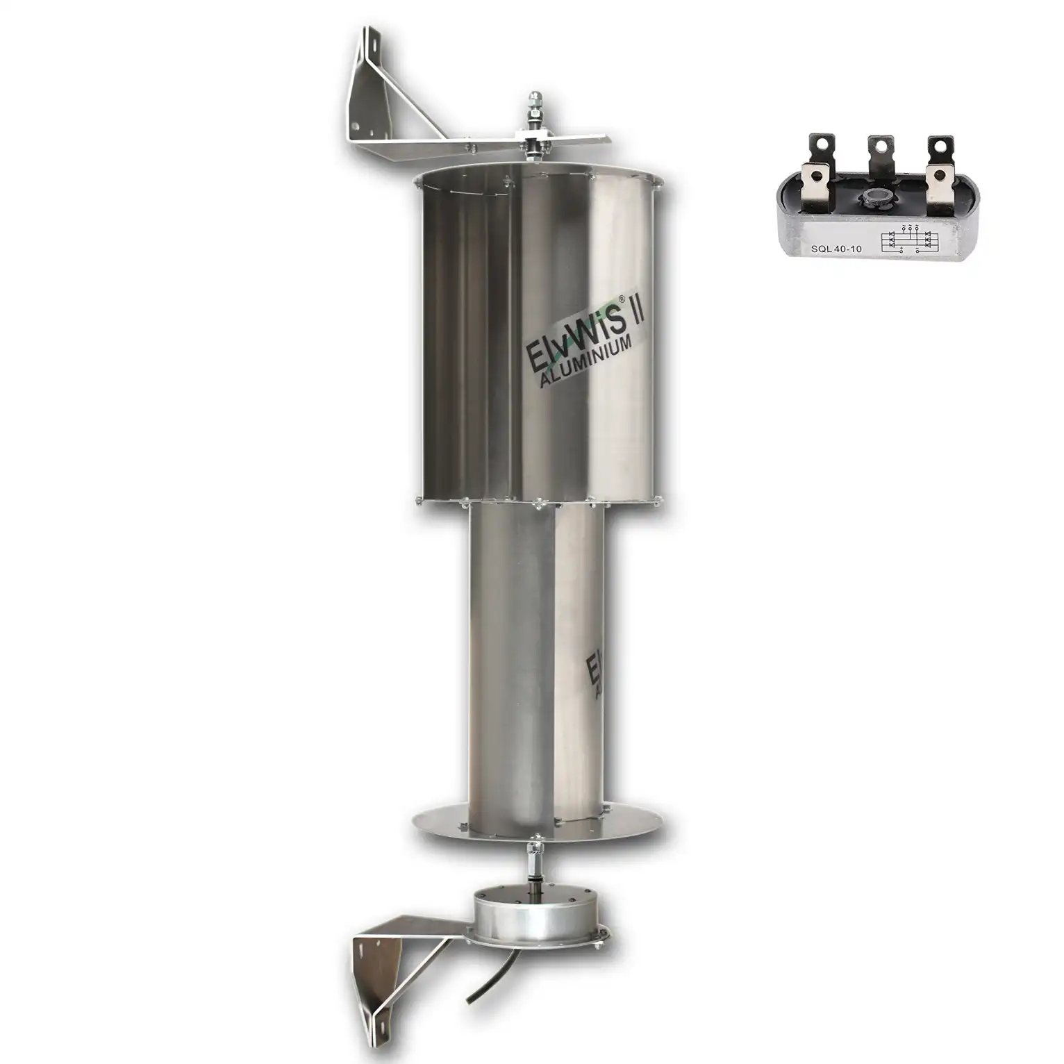 ElvWiS II ALUMINIUM Windturbine mit Generator, Halterung und Gleichrichter