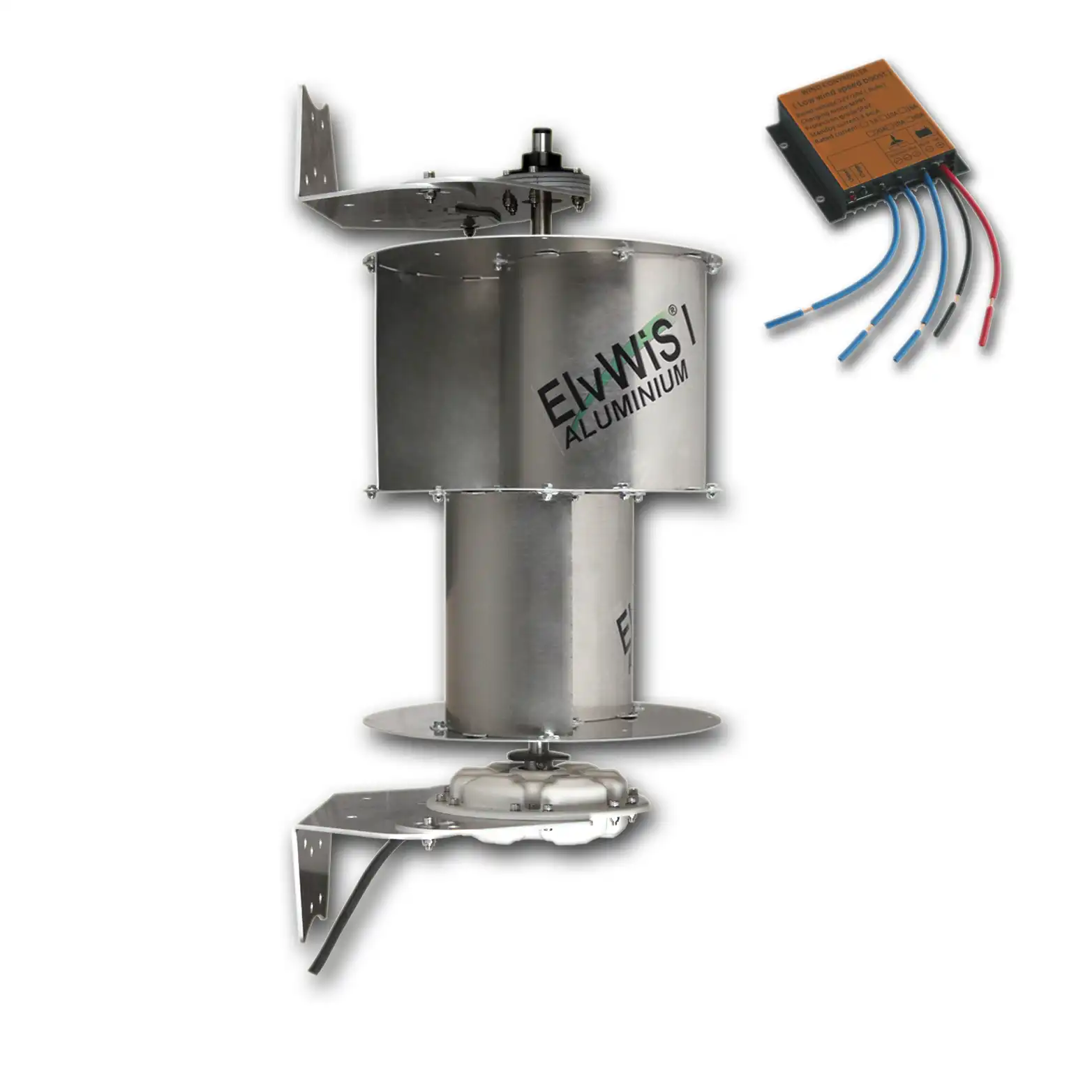 ElvWiS I ALUMINIUM-Hybrid Windturbine mit Generator, Halterung und Laderegler