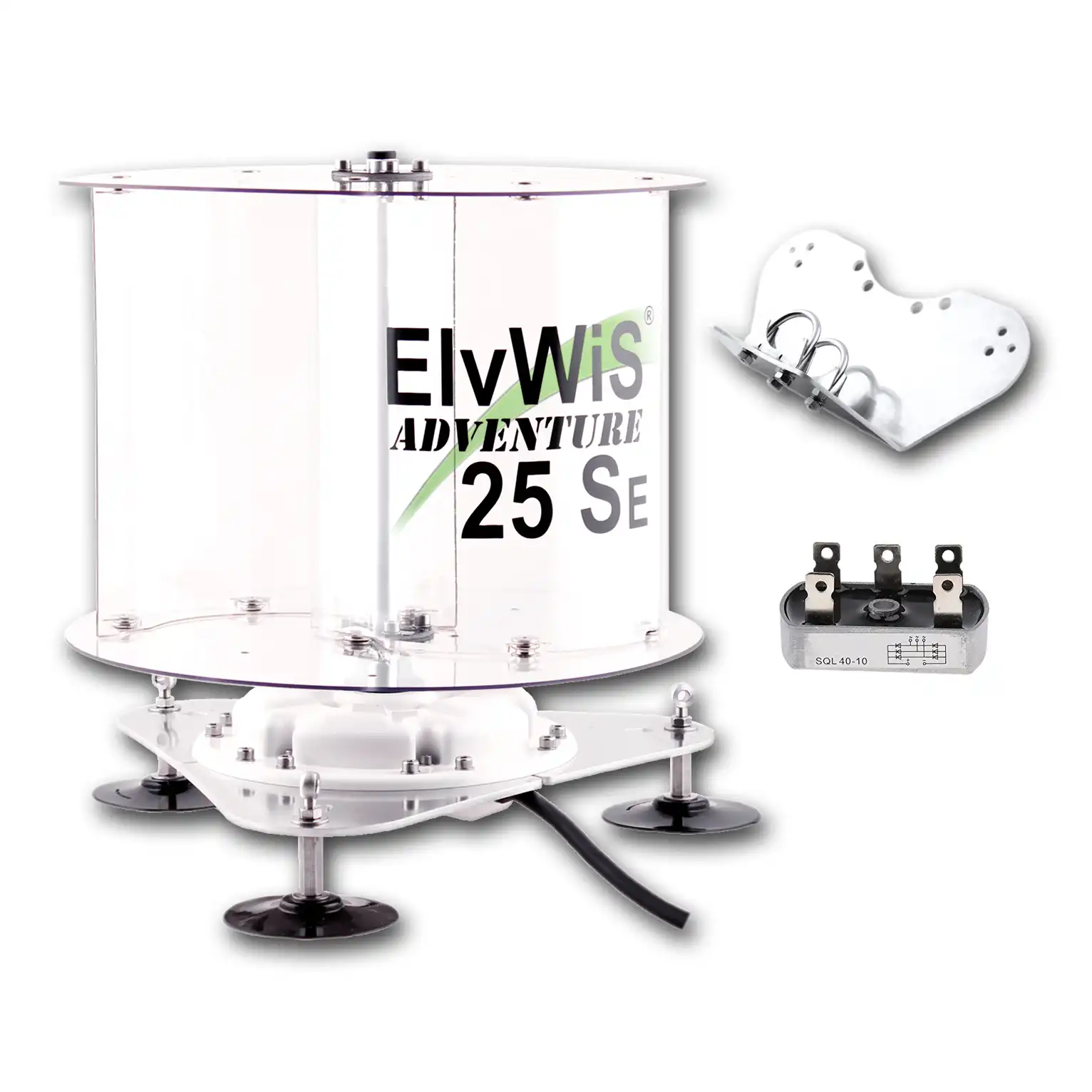 ElvWiS 25SE Economy ADVENTURE Windturbine mit Generator, Halterung und Gleichrichter, zerlegbar